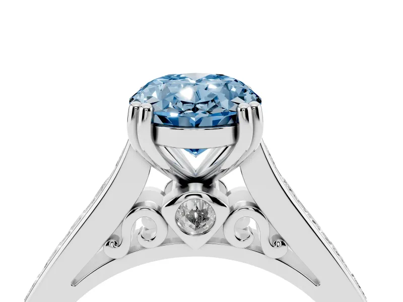 Oval Channel Engagement Ring Setting for a Fancy Blue Lab-Grown Diamond | Platinum