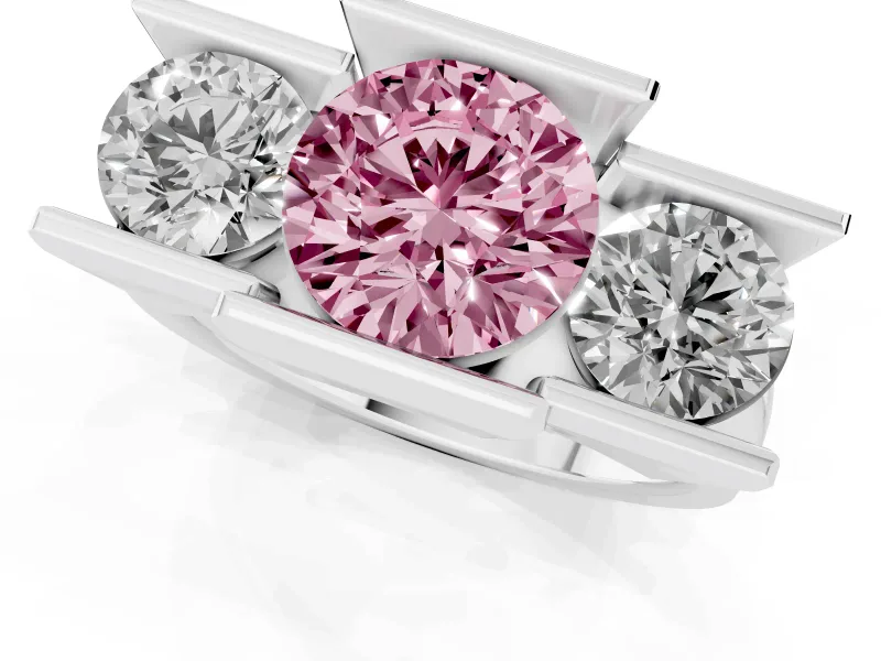Fancy Pink Round Cut Diamond Three-Stone Channel Set Ring Set in Silver with Smooth Polished Band