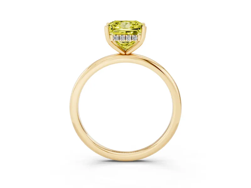 Princess Cut Hidden Halo Engagement Ring Setting for a Fancy Yellow Lab-Grown Diamond | Plain Band | Yellow Gold