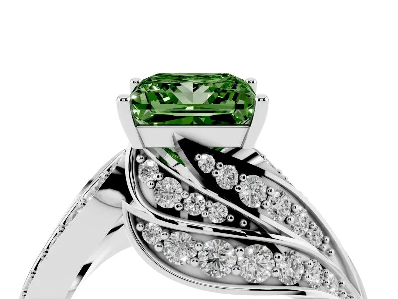 Princess Cut Bypass Pavé Engagement Ring Setting for a Fancy Green Lab-Grown Diamond | Graduated Pavé | White Gold