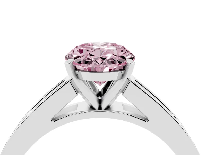 Fancy Pink Oval Cut Diamond Solitaire Ring Set in White gold with Channel-Set Band and Prong Setting