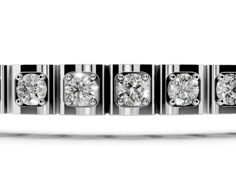 Round Lab-Grown Diamond Square Frame Tennis Bracelet | Corner Prongs | White Gold