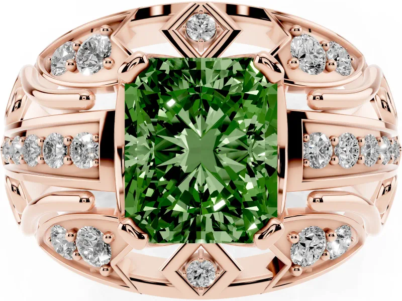 Radiant Cut Art Deco Engagement Ring Setting for a Fancy Green Lab-Grown Diamond | Rose Gold