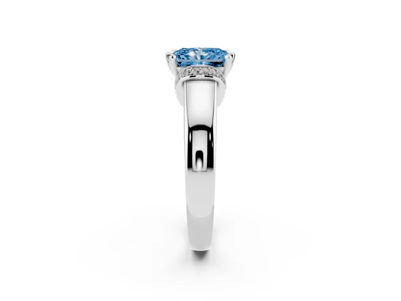 Radiant Cut Pavé Collar Engagement Ring Setting for a Fancy Blue Lab-Grown Diamond | Platinum