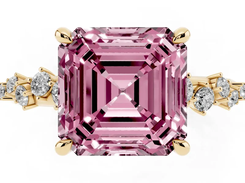 Asscher Cut Graduated Engagement Ring Setting for a Fancy Pink Lab-Grown Diamond | Yellow Gold