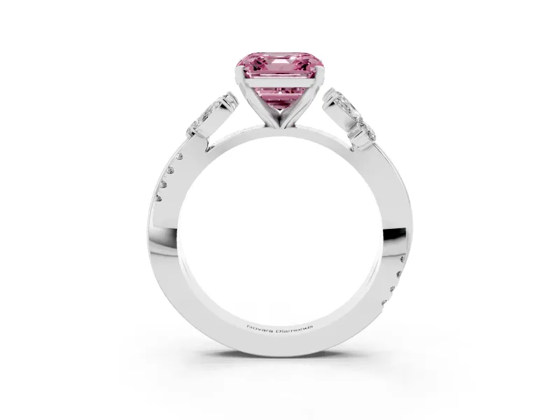 Asscher Cut Floral Vine Engagement Ring Setting for a Fancy Pink Lab-Grown Diamond | Sterling Silver