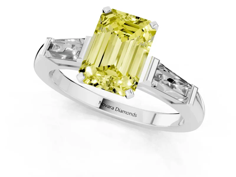 Emerald Cut Baguette Engagement Ring Setting for a Fancy Yellow Lab-Grown Diamond | Sterling Silver - Design NV-24496