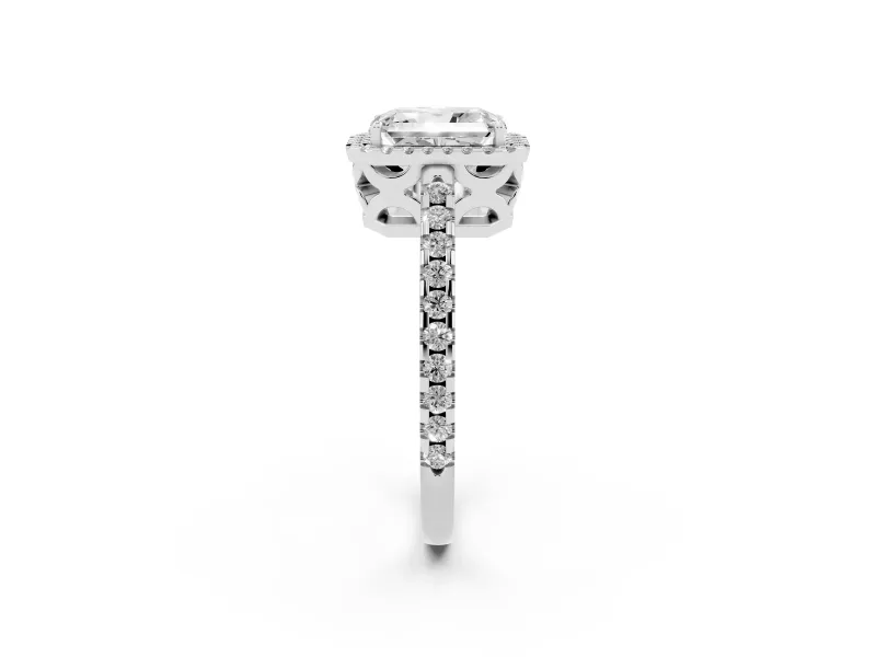 Radiant Cut Halo Engagement Ring Setting | Half Pave Band | Sterling Silver