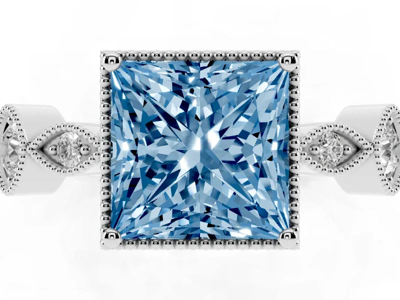 Princess Cut Vintage Engagement Ring Setting for a Fancy Blue Lab-Grown Diamond | Sterling Silver - Design NV-24637