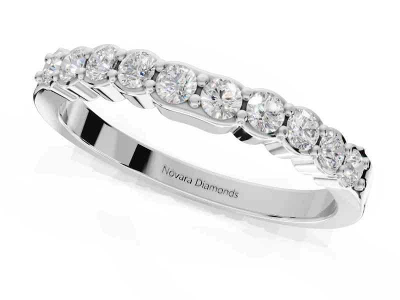 Round Lab-Grown Diamond U-Prong Set Wedding Band | Open Side Arcs | Sterling Silver