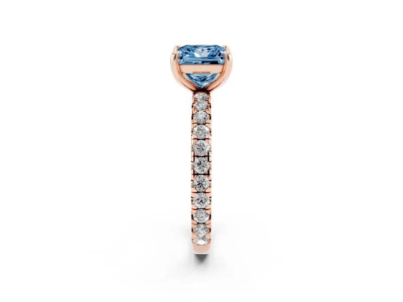 Princess Cut Pavé Solitaire Engagement Ring Setting for a Fancy Blue Lab-Grown Diamond | Shared Prong Band | Rose Gold