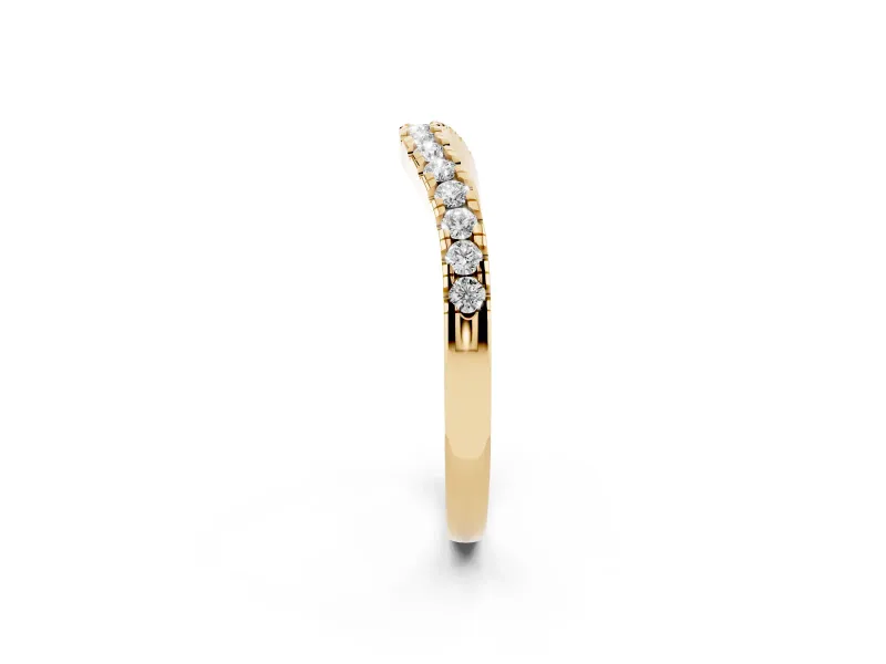 Round Diamond Curved Pavé Wedding Band Set in Yellow gold for Stacking