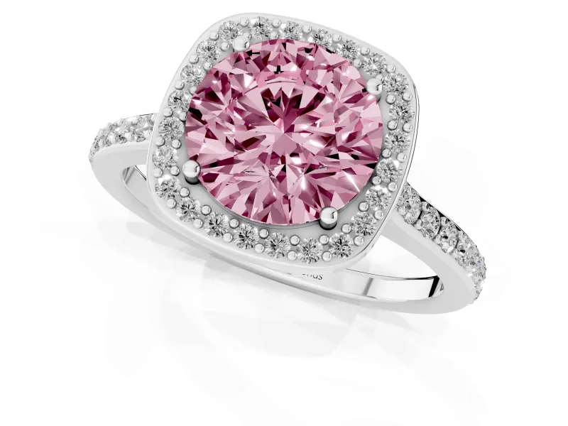 Round Halo Engagement Ring Setting for a Fancy Pink Lab-Grown Diamond | Platinum - Design NV-24729
