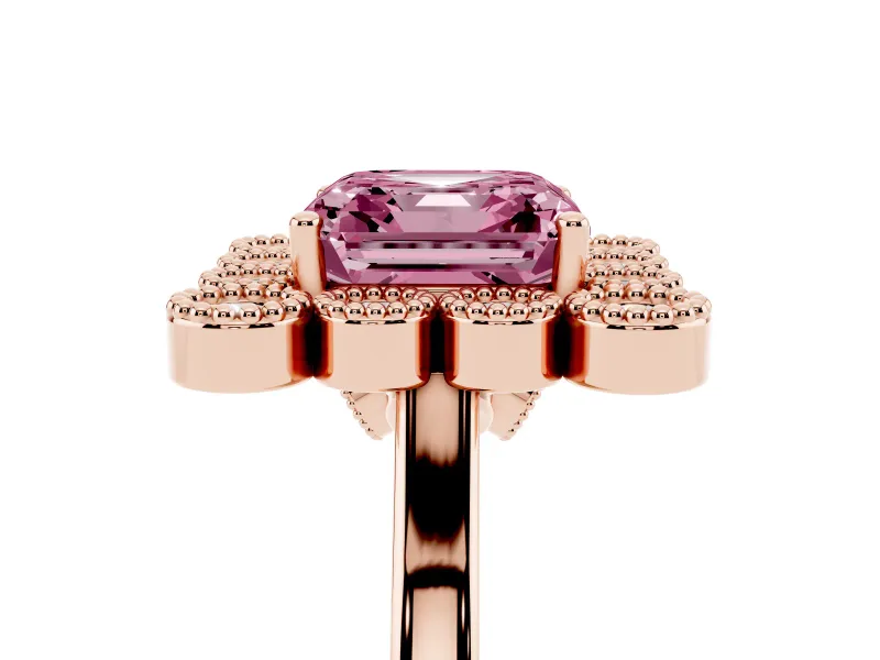 Asscher Cut Milgrain Cluster Halo Engagement Ring Setting for a Fancy Pink Lab-Grown Diamond | Plain Band | Rose Gold