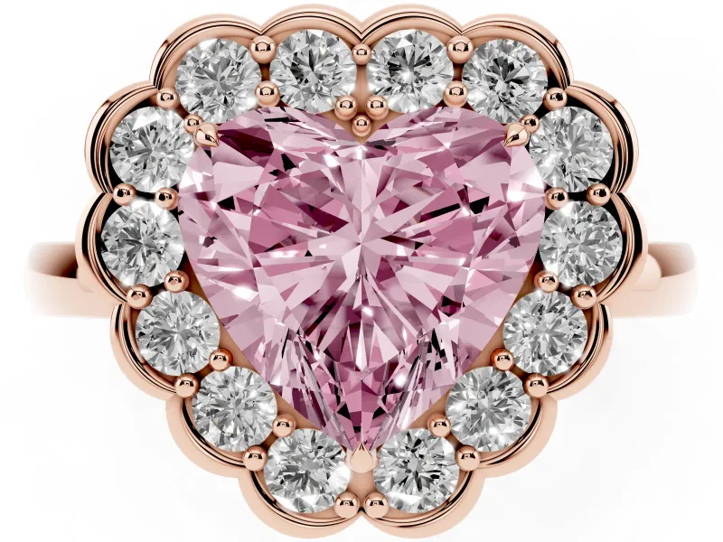 Heart-Shaped Scalloped Cluster Halo Engagement Ring Setting for a Fancy Pink Lab-Grown Diamond | Plain Band | Rose Gold