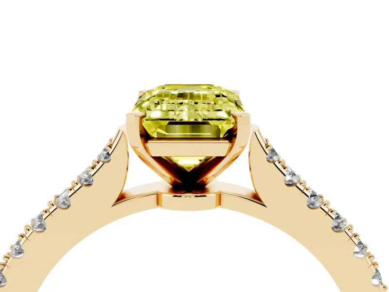 Emerald Cut Pavé Engagement Ring Setting for a Fancy Yellow Lab-Grown Diamond | Yellow Gold - Design NV-24454