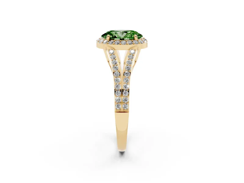 Oval Split Shank Halo Engagement Ring Setting for a Fancy Green Lab-Grown Diamond | Yellow Gold