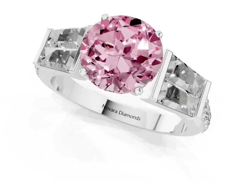 Round Channel Set Baguette Engagement Ring Setting for a Fancy Pink Lab-Grown Diamond | Platinum