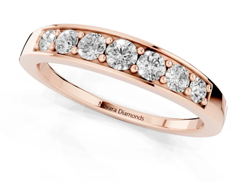 Round Diamond Comfort Fit Band Set in Rose gold with Channel-Set Row
