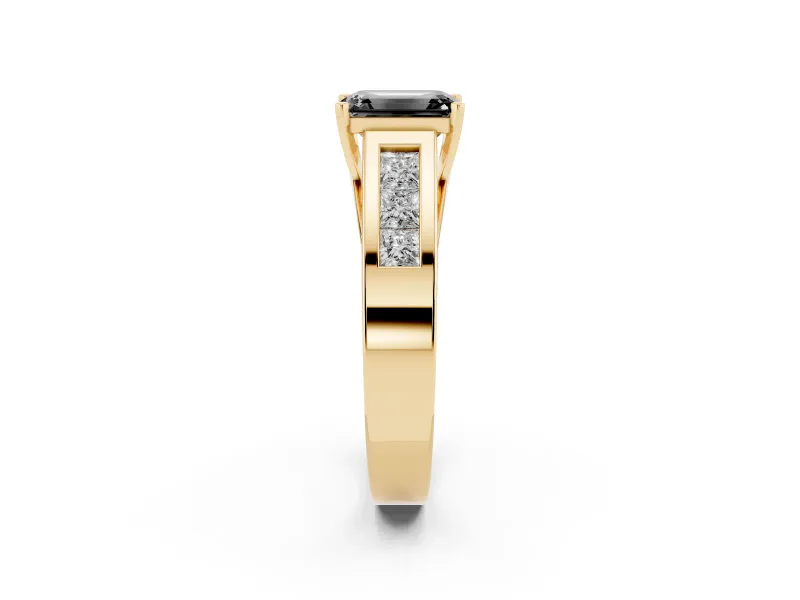 Emerald Cut Channel-Set Engagement Ring Setting for a Black Center | Wide Band | Yellow Gold