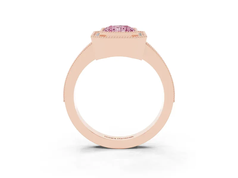 Radiant Cut Milgrain Halo Engagement Ring Setting for a Fancy Pink Lab-Grown Diamond | Pave Band | Rose Gold