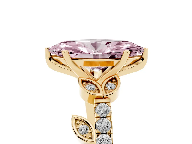 Marquise Leaf Pavé Engagement Ring Setting for a Fancy Pink Lab-Grown Diamond | Yellow Gold