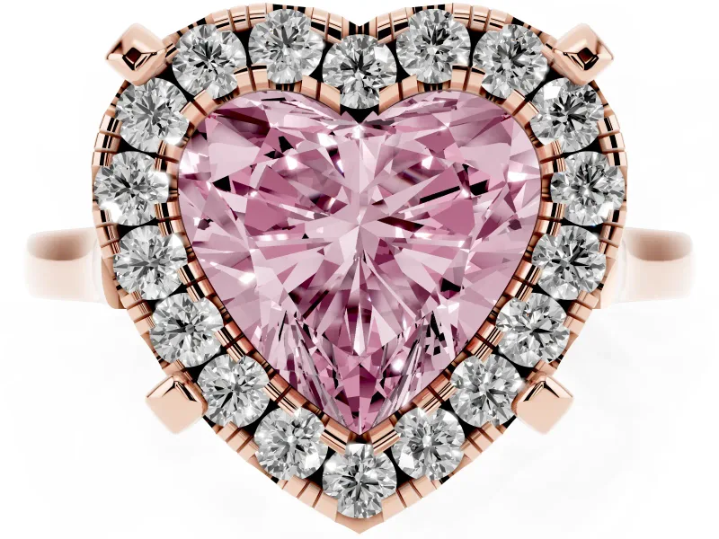 Heart-Shaped Claw Corner Halo Engagement Ring Setting for a Fancy Pink Lab-Grown Diamond | Slim Plain Band | Rose Gold