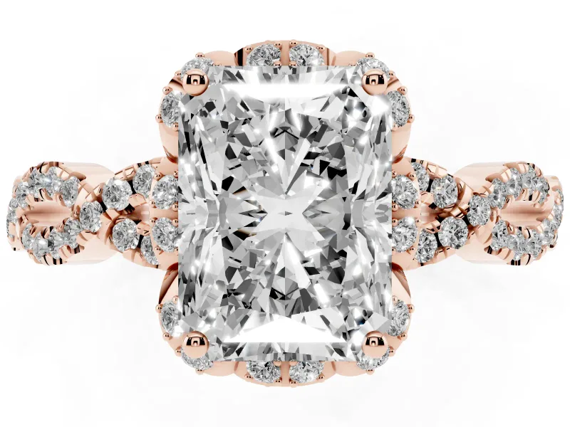 Radiant Cut Milgrain Halo Engagement Ring Setting | Graduated Shoulders | Rose Gold