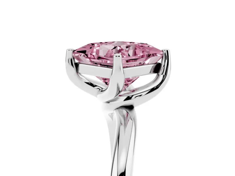 Princess Cut Bypass Solitaire Engagement Ring Setting for a Fancy Pink Lab-Grown Diamond | Plain Band | Sterling Silver