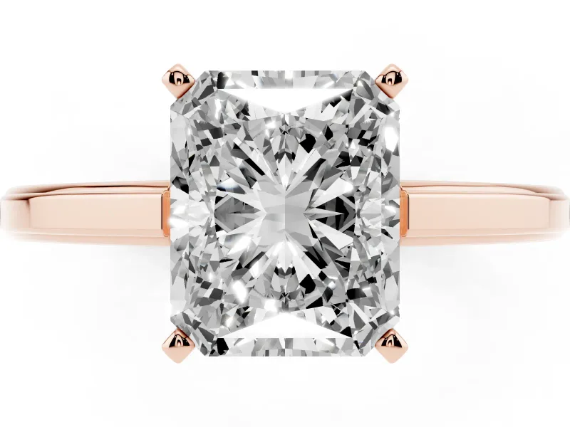 Radiant Cut Solitaire Engagement Ring Setting | Stepped Flat Band | Rose Gold