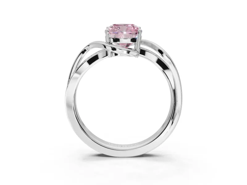 Cushion Cut Bypass Solitaire Engagement Ring Setting for a Fancy Pink Lab-Grown Diamond | Pavé Strands | Platinum