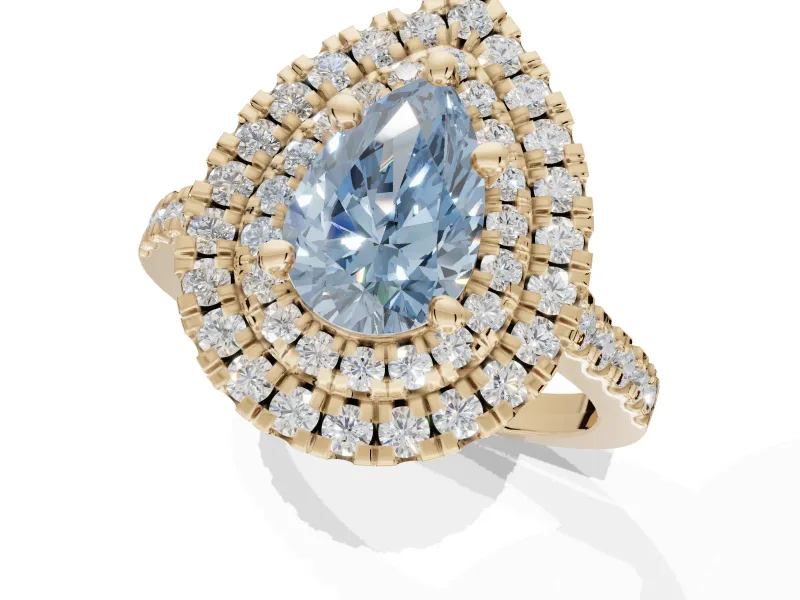 Pear-Shaped Double Halo Engagement Ring Setting for a Fancy Blue Lab-Grown Diamond | Yellow Gold
