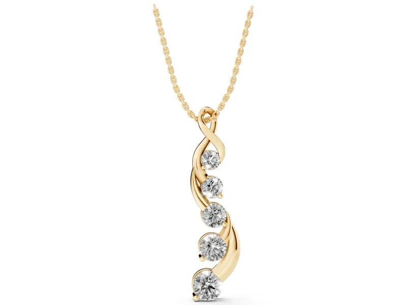Round Lab-Grown Diamond Graduated Twist Pendant Necklace | Twisted Ribbon | Yellow Gold