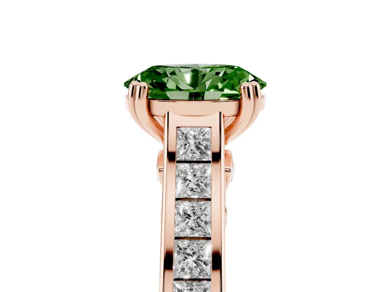 Oval Cathedral Channel Set Engagement Ring Setting for a Fancy Green Lab-Grown Diamond | Double Claw Prongs | Rose Gold