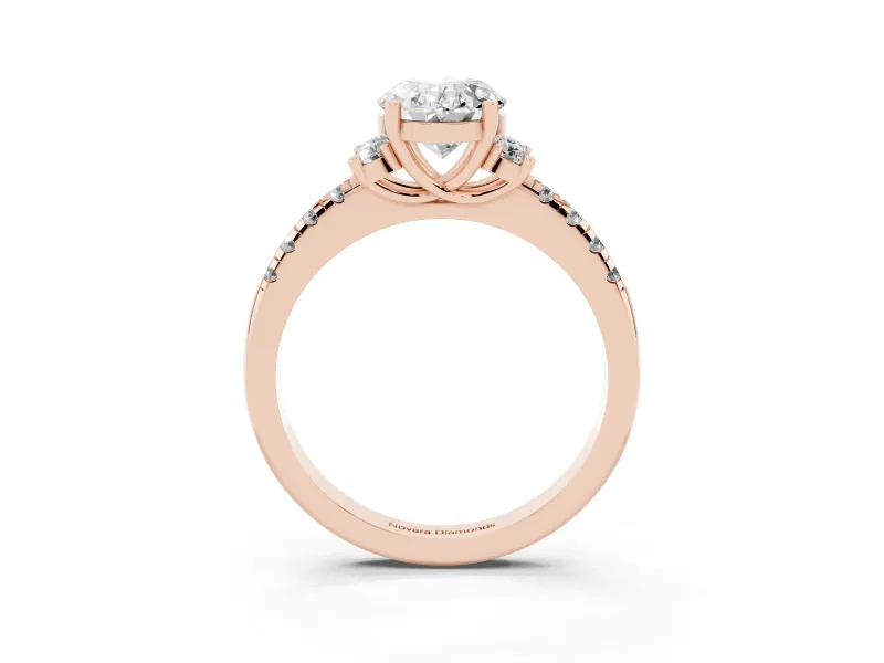 Oval Side Stone Pave Engagement Ring Setting | Paired Round Accents | Rose Gold