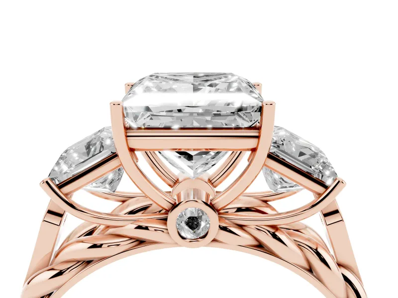 Princess Cut Diamond Three-Stone Ring Set in Rose gold with Braided Band