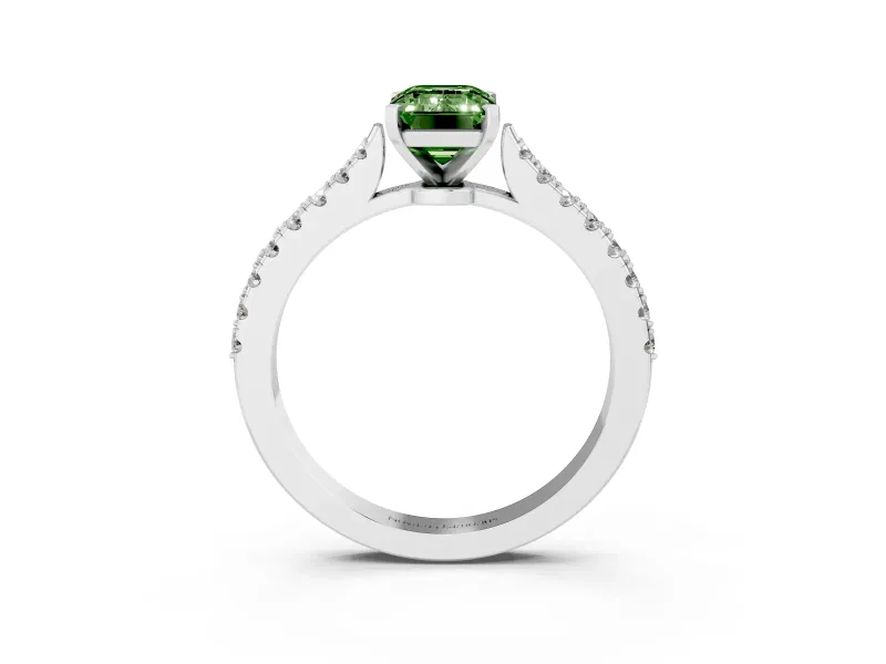 Emerald Cut Pavé Engagement Ring Setting for a Fancy Green Lab-Grown Diamond | Sterling Silver - Design NV-24454