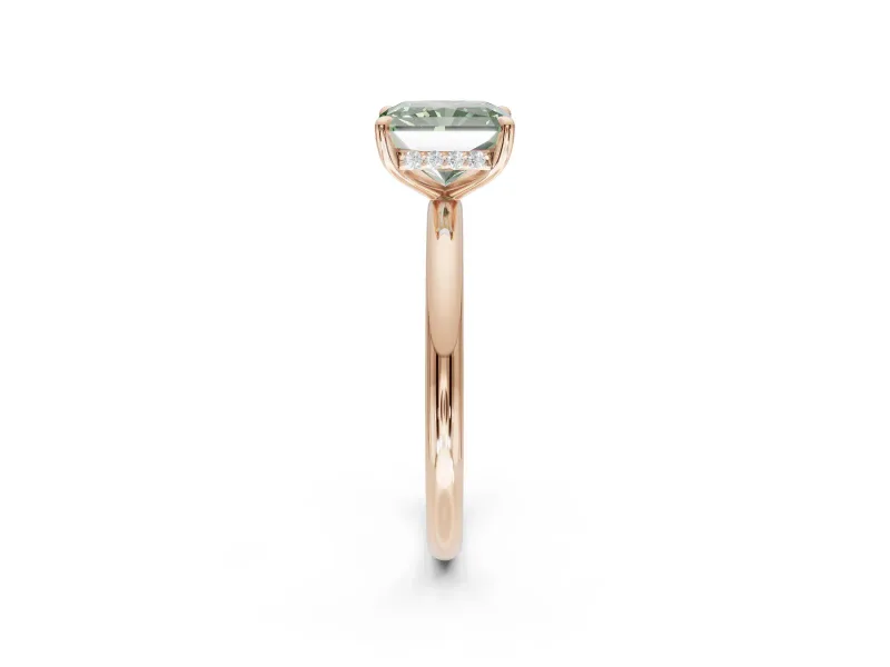 Radiant Cut Hidden Halo Ring Setting for a Fancy Green Lab-Grown Diamond | Rose Gold