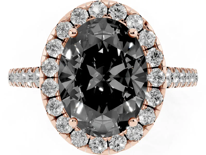 Oval Halo Engagement Ring Setting for a Black Center | Pavé Shoulders | Rose Gold