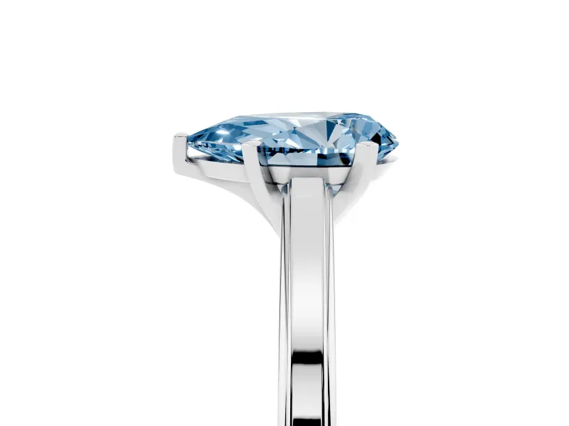 Fancy Blue Pear Cut Diamond Solitaire Ring Set in White gold with Prong Setting and Classic Band