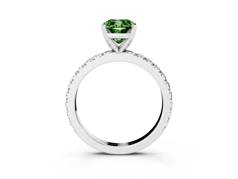 Cushion Cut Pavé Engagement Ring Setting for a Fancy Green Lab-Grown Diamond | Sterling Silver