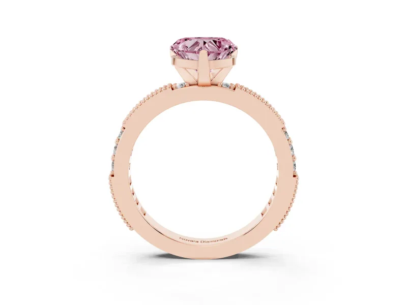 Heart-Shaped Vintage Pavé Engagement Ring Setting for a Fancy Pink Lab-Grown Diamond | Rose Gold