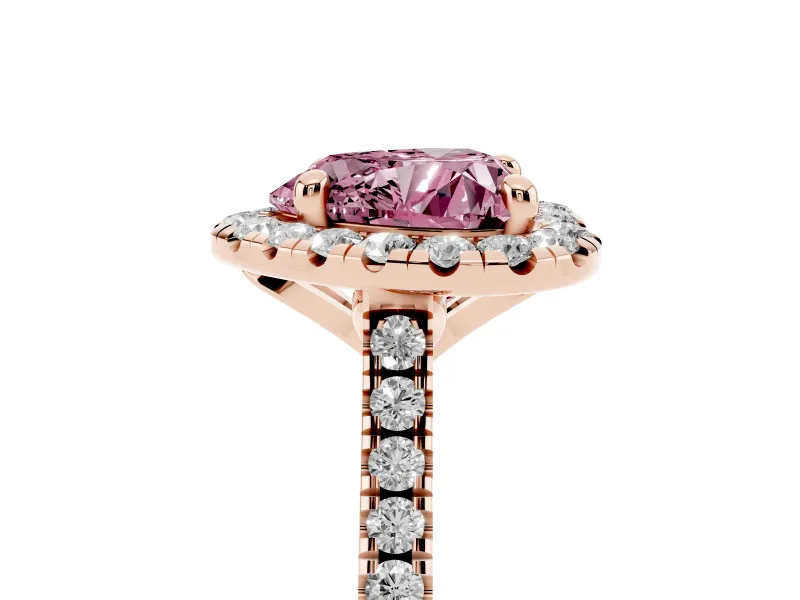 Heart-Shaped Halo Engagement Ring Setting for a Fancy Pink Lab-Grown Diamond | Tapered Band | Rose Gold