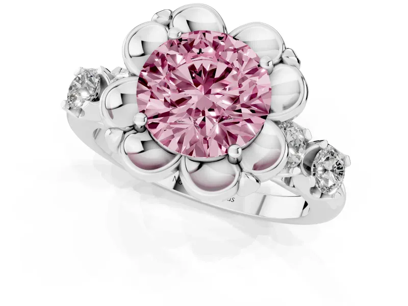 Round Floral Engagement Ring Setting for a Fancy Pink Lab-Grown Diamond | Petal Frame | Platinum