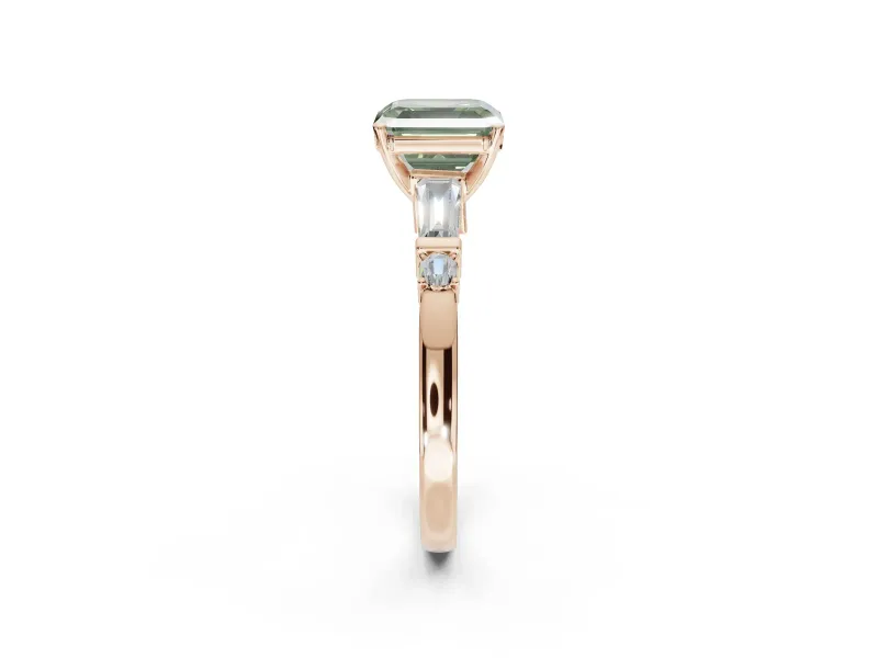 Asscher Cut Tapered Baguette Engagement Ring Setting for a Fancy Green Lab-Grown Diamond | Rose Gold