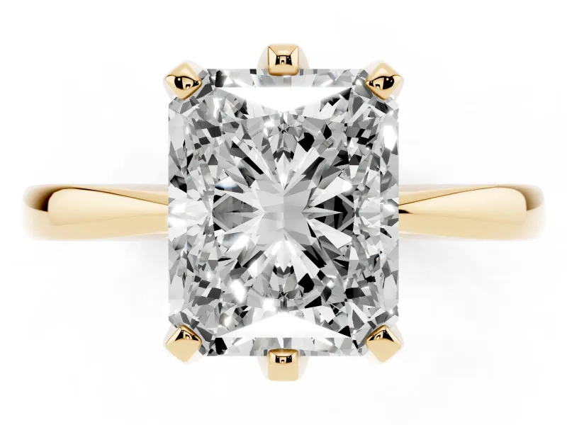 Radiant Cut Tapered Solitaire Engagement Ring Setting | Claw Prong Head | Yellow Gold