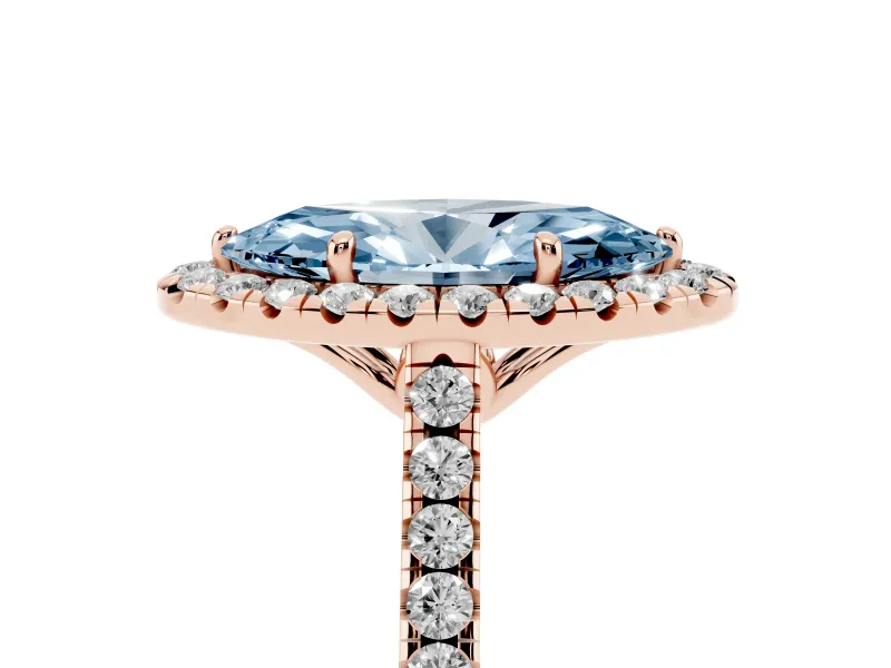 Marquise Raised Halo Engagement Ring Setting for a Fancy Blue Lab-Grown Diamond | Rose Gold