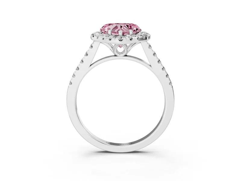 Heart-Shaped Raised Halo Engagement Ring Setting for a Fancy Pink Lab-Grown Diamond | Platinum