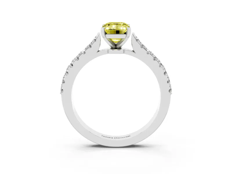 Emerald Cut Pavé Engagement Ring Setting for a Fancy Yellow Lab-Grown Diamond | White Gold - Design NV-24454
