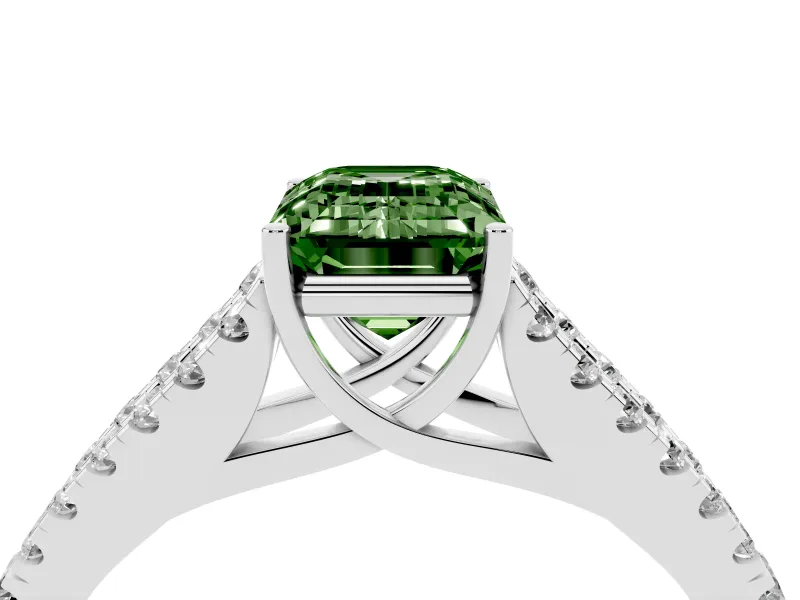 Emerald Cut Graduated Split Shank Engagement Ring Setting for a Fancy Green Lab-Grown Diamond | Platinum
